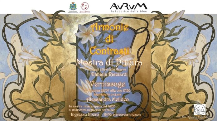 Locandina ufficiale di Armonie di Contrasti, mostra di pittura dell'Associazione KALÓS e della maestra Daniela Ricciardi all'Aurum di Pescara.