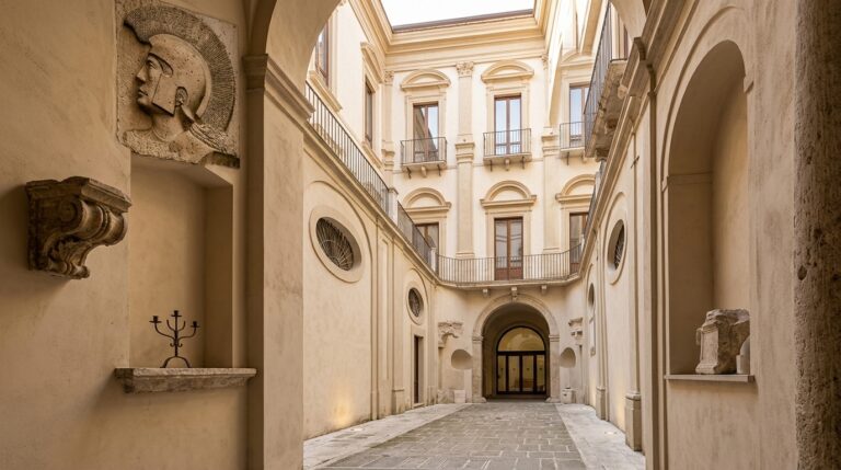 Gabriele d'Annunzio Vate marrucino, scorcio del cortile interno di Palazzo de' Majo a Chieti